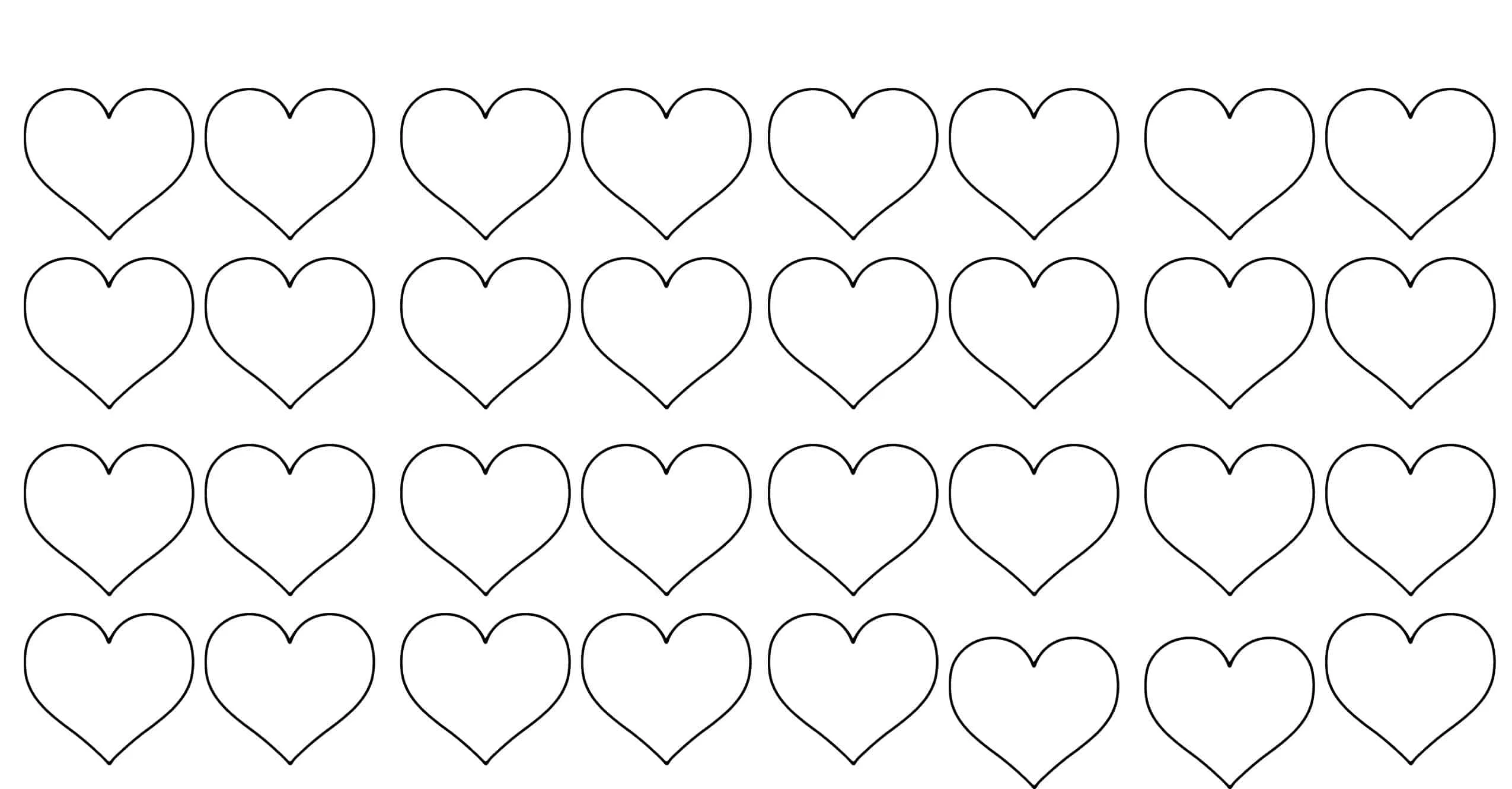 Free printable Valentine's Day hearts template featuring multiple heart outlines for crafting
