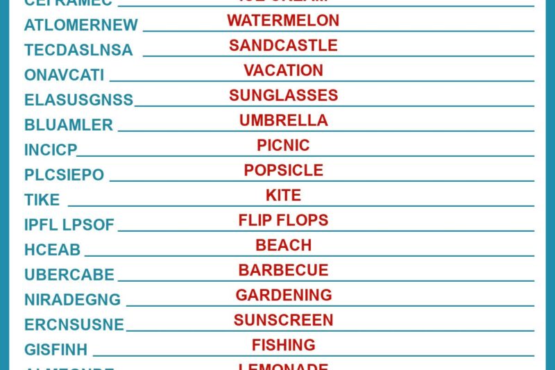 Printable Word Scramble With Answers