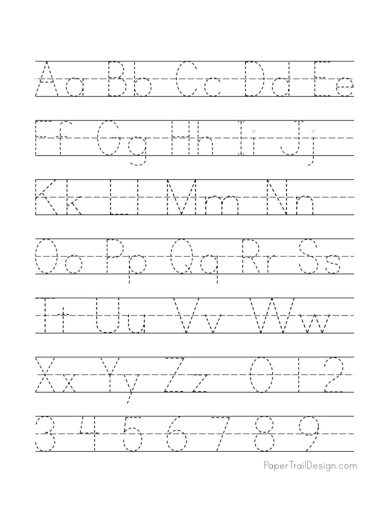 Printing The Alphabet Practice Pages - Free Printable Alphabet Handwriting Practice Sheets - Paper Trail Design