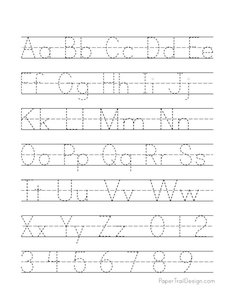 Printing The Alphabet Practice Pages - Free Printable Alphabet Handwriting Practice Sheets - Paper Trail Design