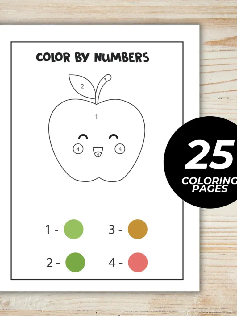 Cute apple color by numbers worksheet for preschool children