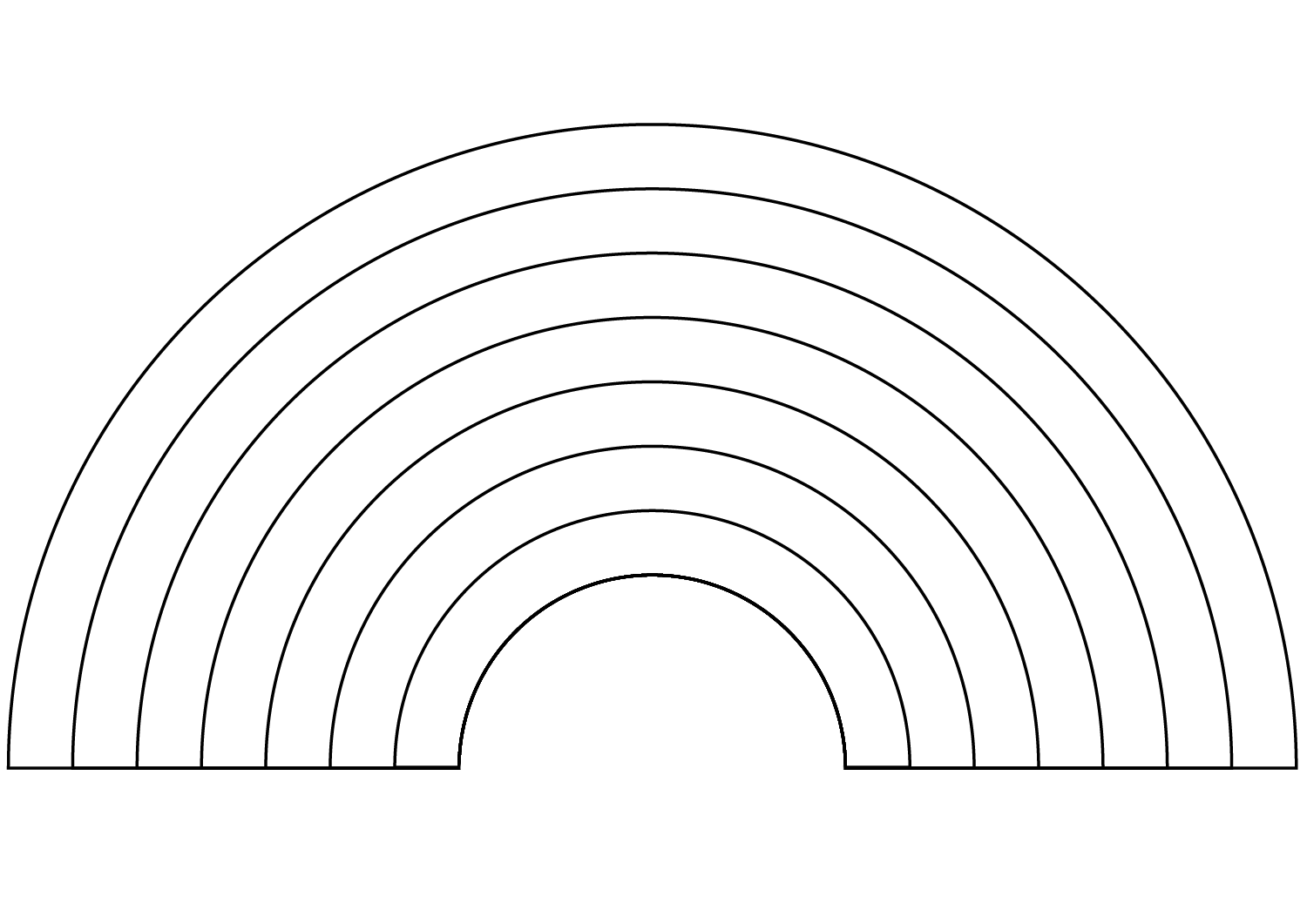 Simple outline of a rainbow for kids to color, part of Rainbow Coloring Pages Printable Free