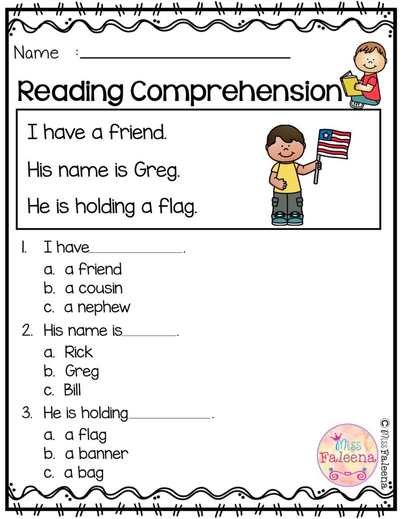 Reading Comprehension Worksheets Kindergarten Free Printable ...