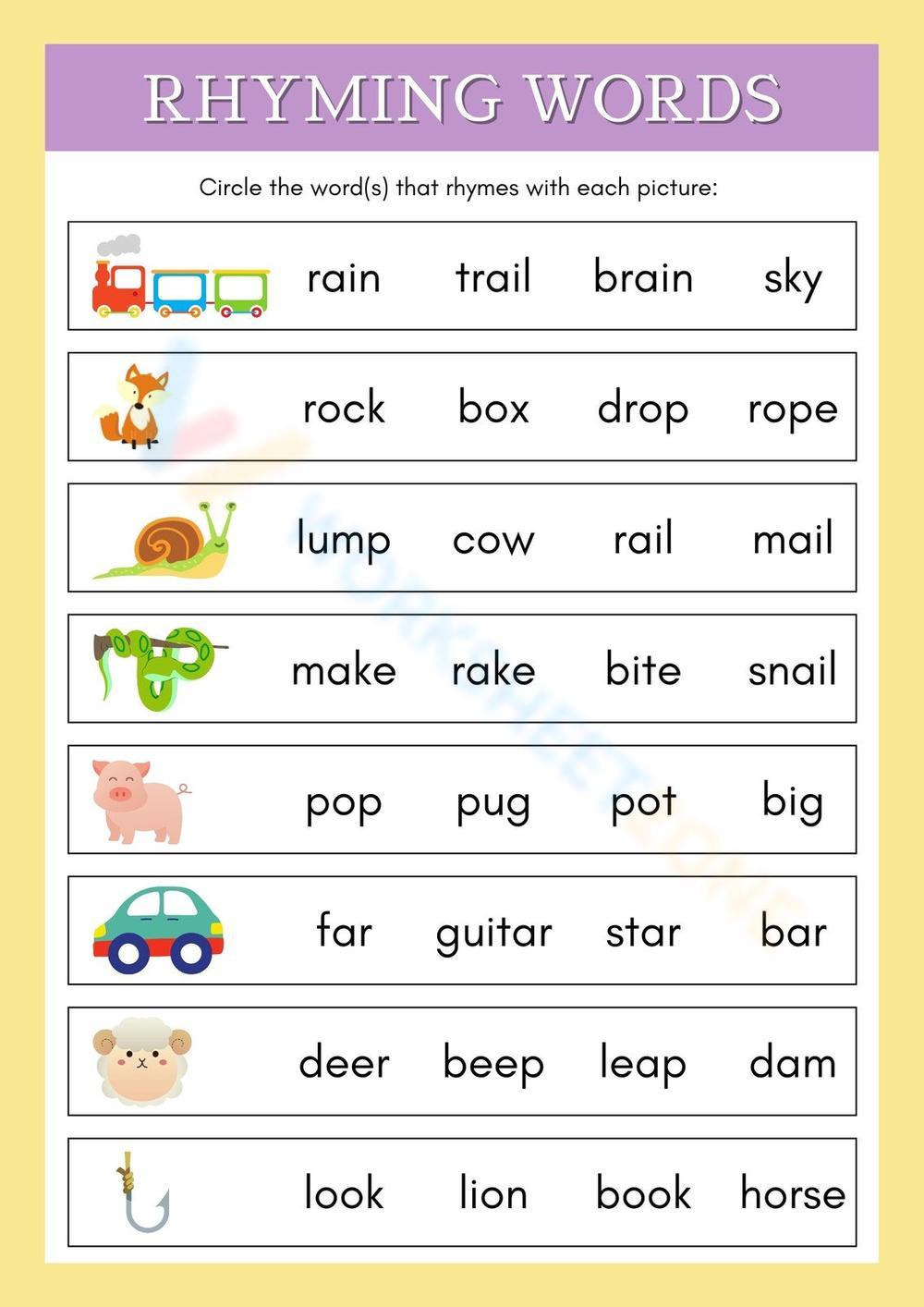 Rhyming Words Worksheet For Grade 1 - Grade 1 Rhyming Words Worksheet - Worksheets Library