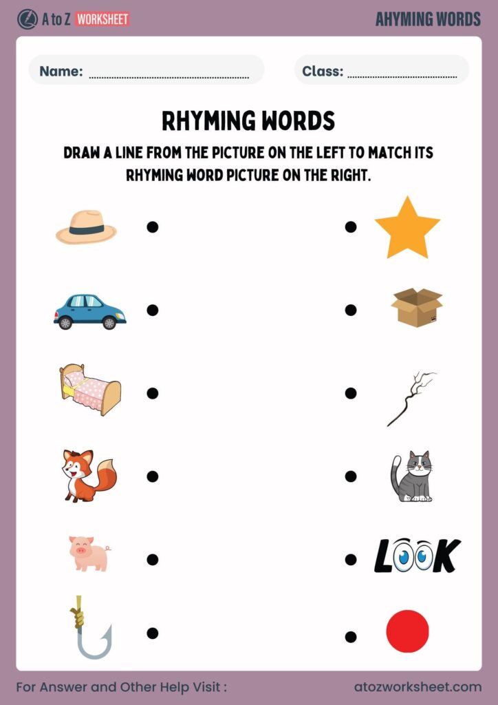 Rhyming Words Worksheet for UKG To Grade 1 (Free PDF) - A to Z Worksheet