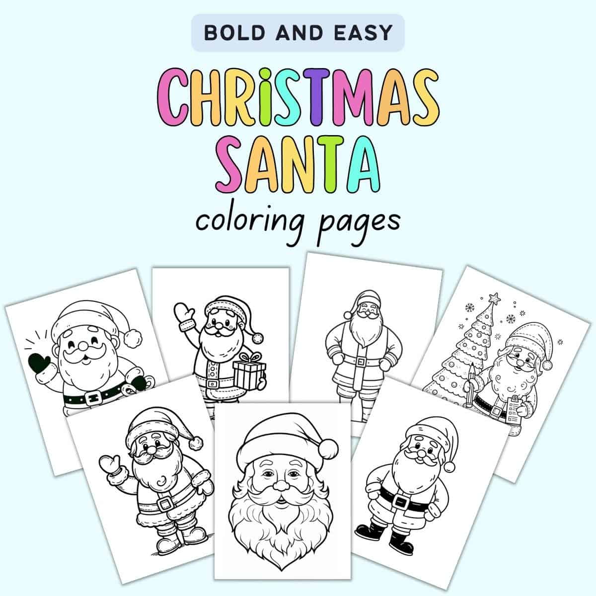 Collection of Santa Claus coloring pages printable for kids featuring various Santa designs