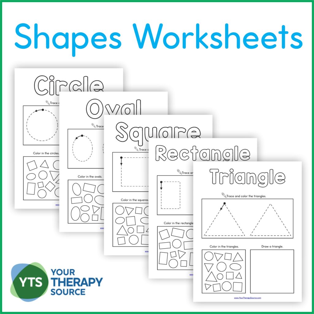 Collection of preschool shapes worksheets for coloring and tracing activities