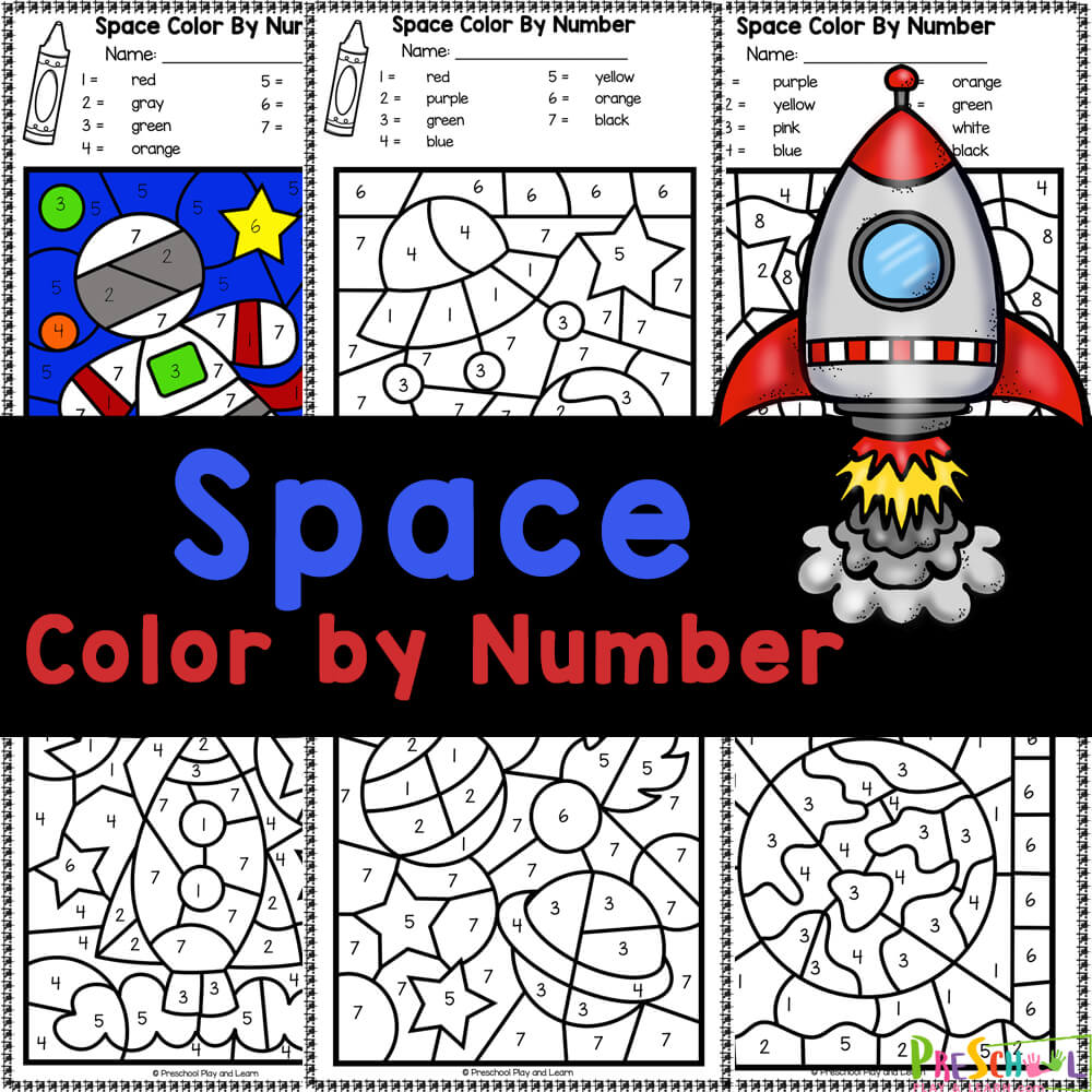Space Color By Number Printable for Kids Exciting Space Color By Number printable with rockets and planets for kids