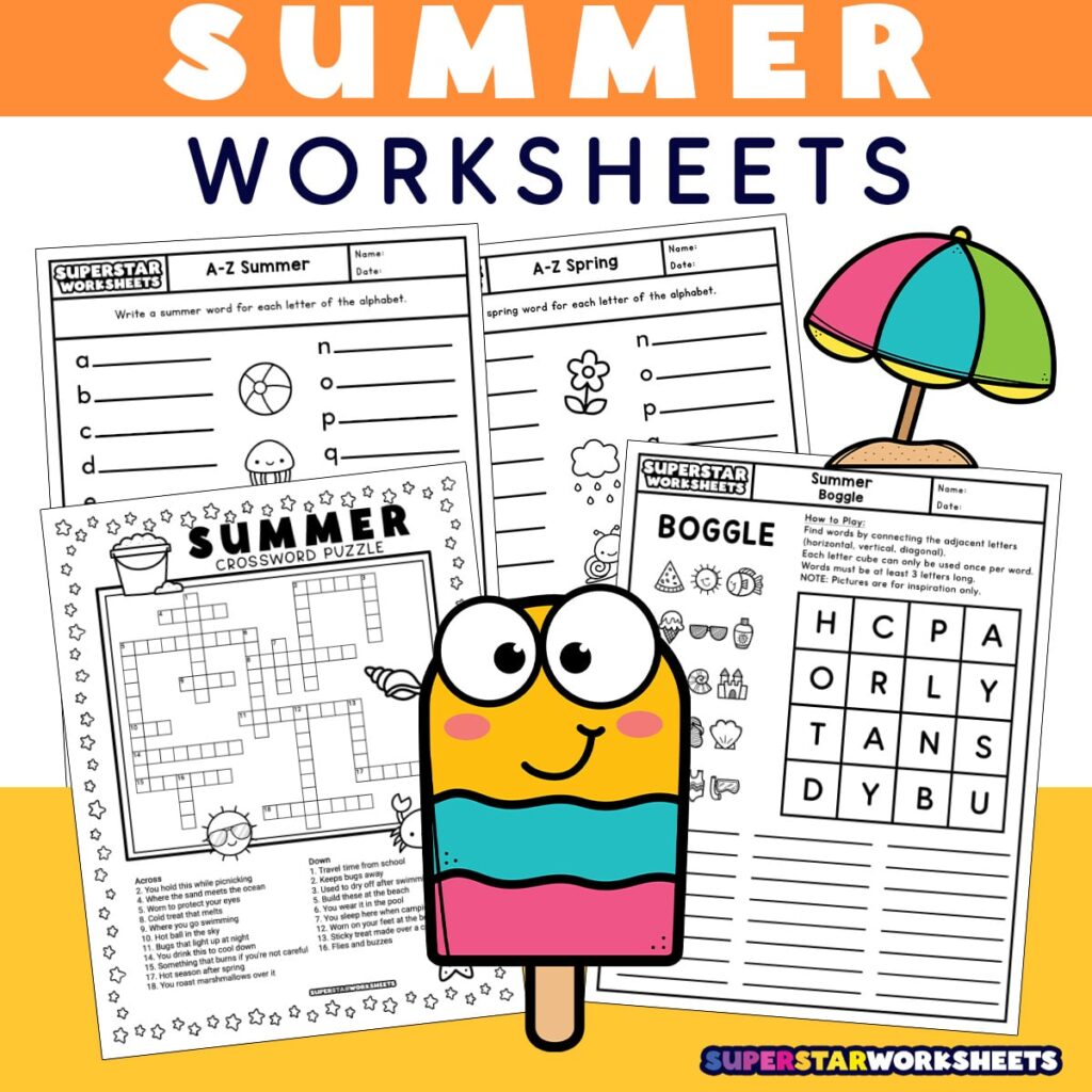 Fun Printable Summer Worksheets for Kids Colorful summer worksheets for kids featuring puzzles and fun activities
