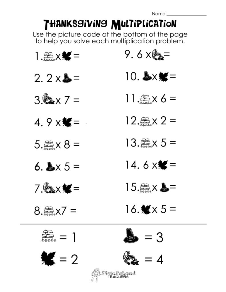 Thanksgiving Themed Math Worksheet for 6th Graders Thanksgiving themed multiplication worksheet for 6th graders with fun illustrations