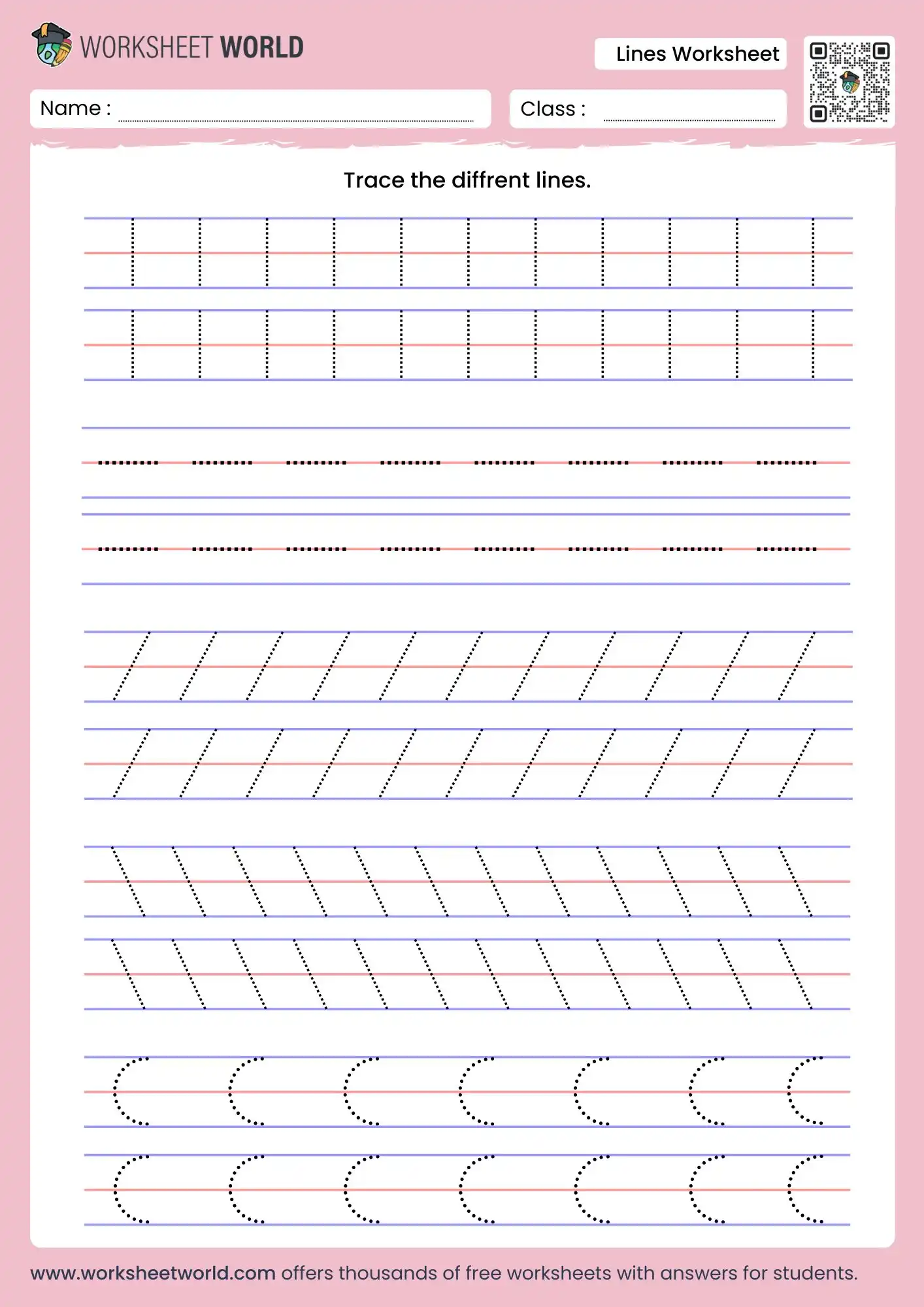 Free printable Trace The Lines Worksheets For Preschoolers featuring various line patterns for tracing