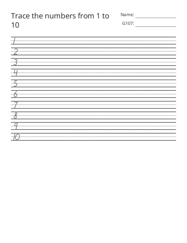 Trace the Numbers 1 to 10 Free Printable Printable sheet for tracing numbers 1 to 10 with blank lines