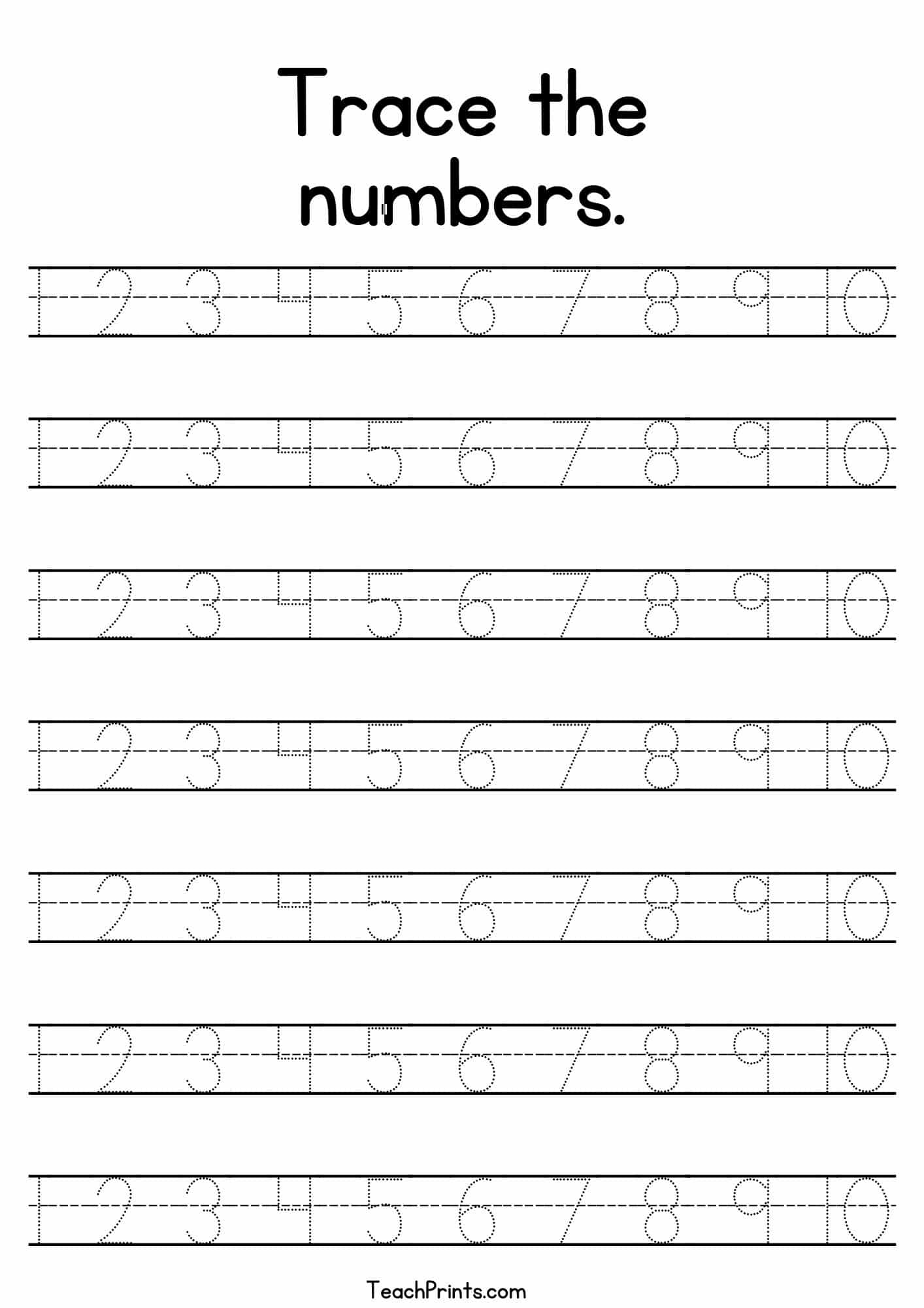 Free printable Tracing Numbers And Letters Worksheets featuring numbers 1 to 10 for kids to practice