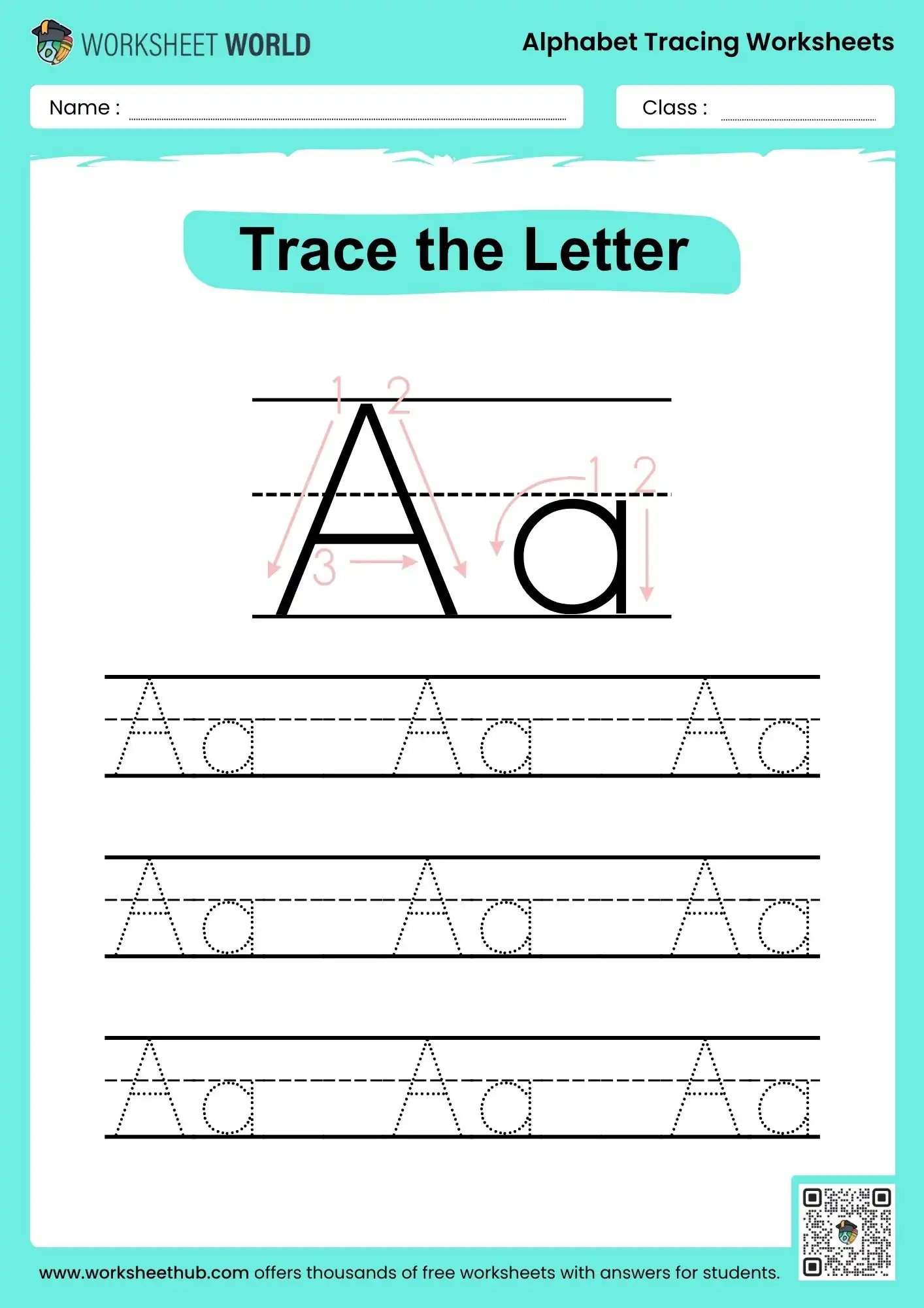 Free printable Tracing The Letter A Worksheets with guided tracing lines for kids