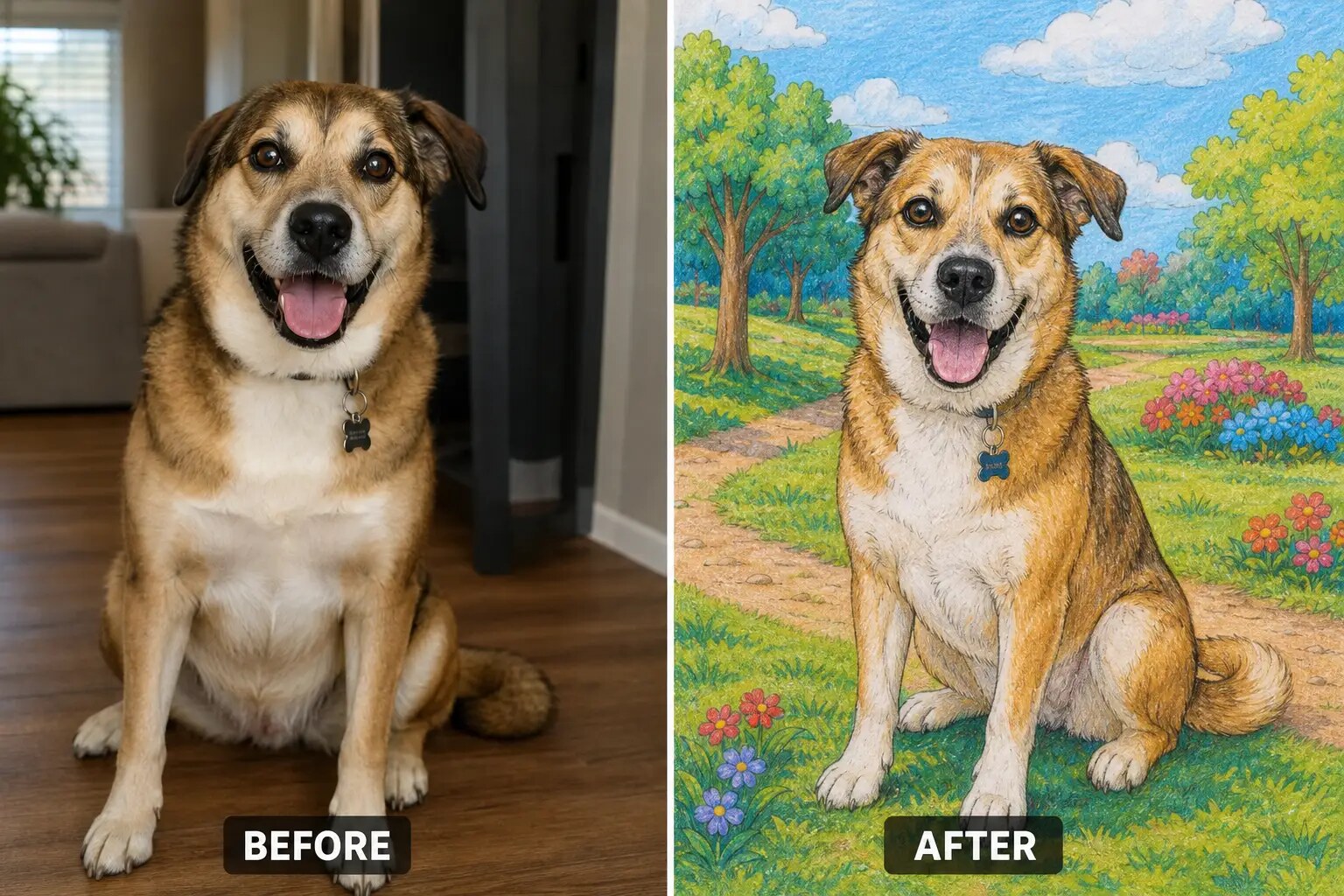 Turn Picture Into A Coloring Page - Before and after showing how to turn a pet into a coloring page