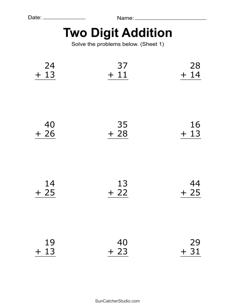 Two Digit Addition Worksheets (Printable 2-Digit Problems) – DIY … Two Digit Addition Worksheets (Printable 2-Digit Problems) - DIY ...