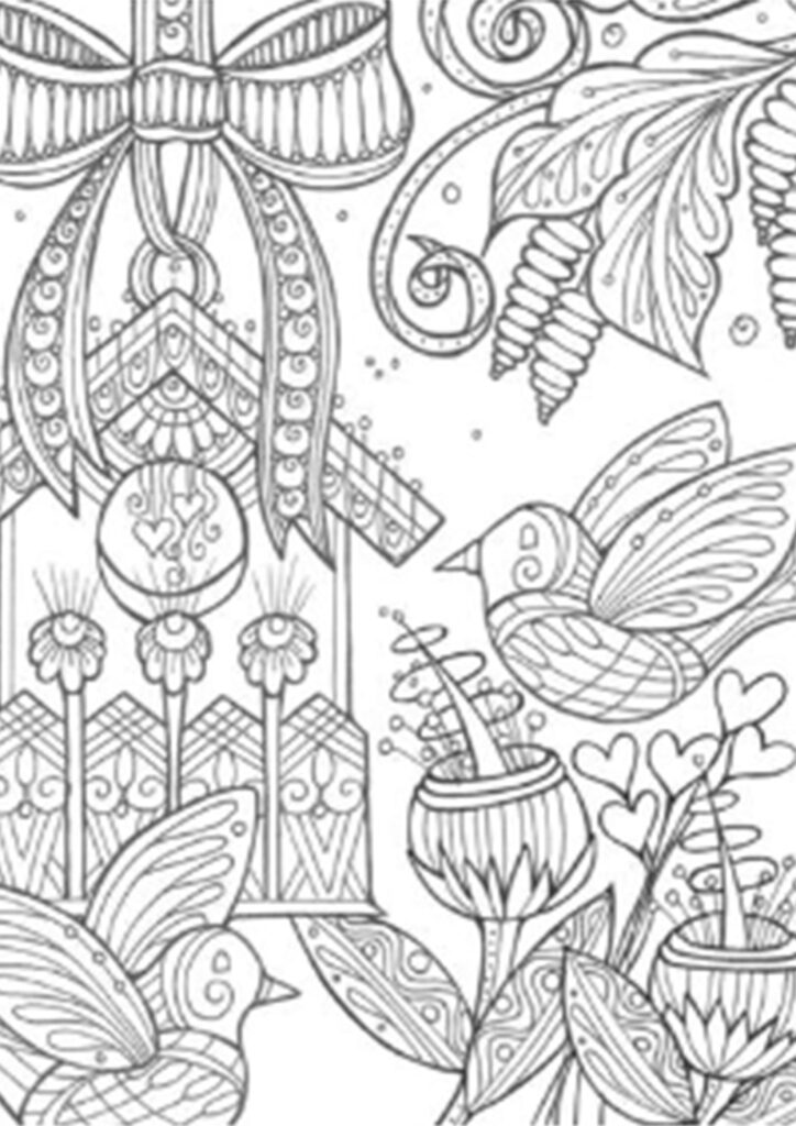 Free Easy Adult Coloring Pages – Birds and Flowers Free adult coloring page featuring birds and flowers in a whimsical design