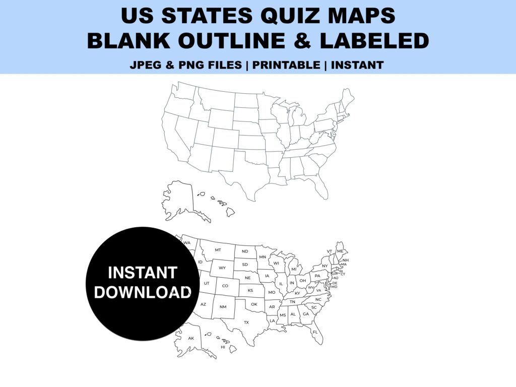 USA Map | States Quiz | 50 States Quiz Map Printable Outline | Comes ...