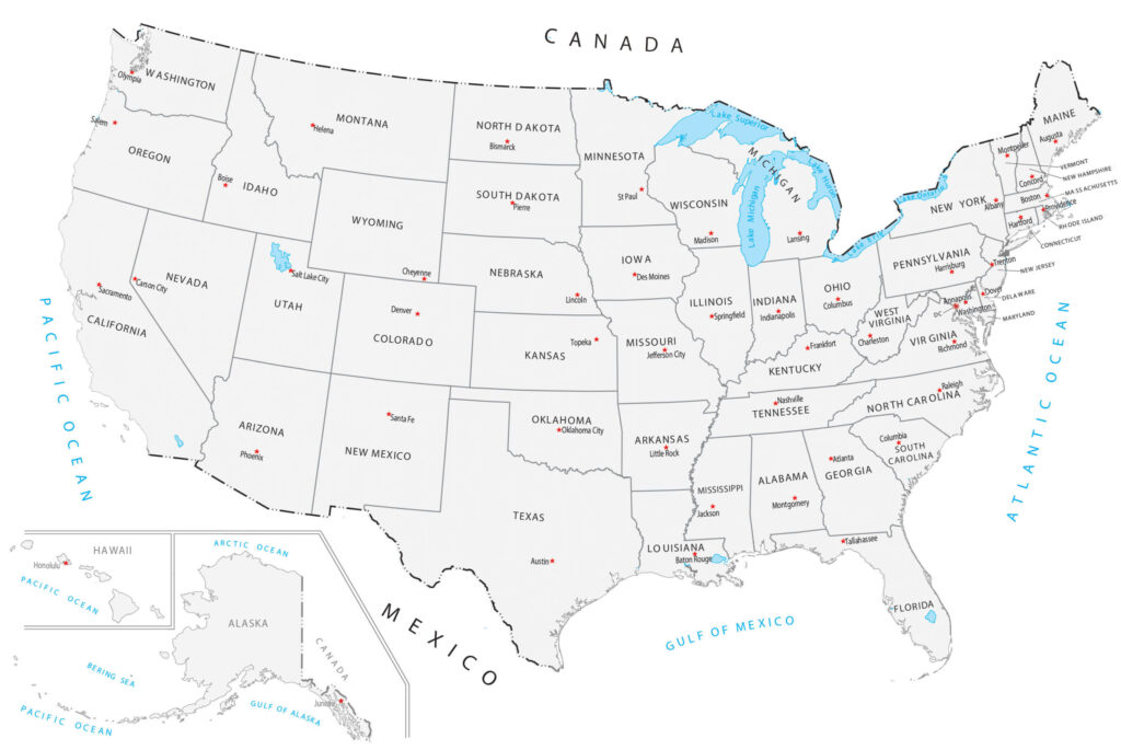 USA Map With States and Capitals Printable