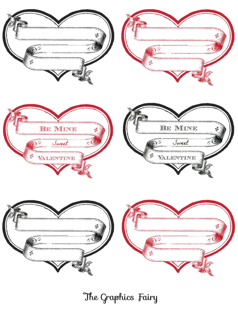 Valentine Heart s – Be Mine Templates Valentine heart s with decorative ribbons and 'Be Mine' text for cards