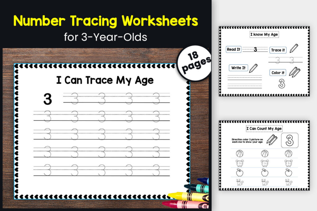 Number Tracing Worksheet for 3 Year Olds Number tracing worksheet for 3 year olds with activities to trace and count