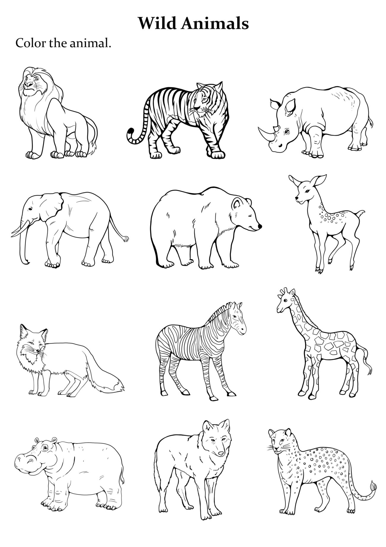 Wild Animals Coloring Pages Printable - Realistic Wildlife Coloring Pages | Wild animals images for colouring ...