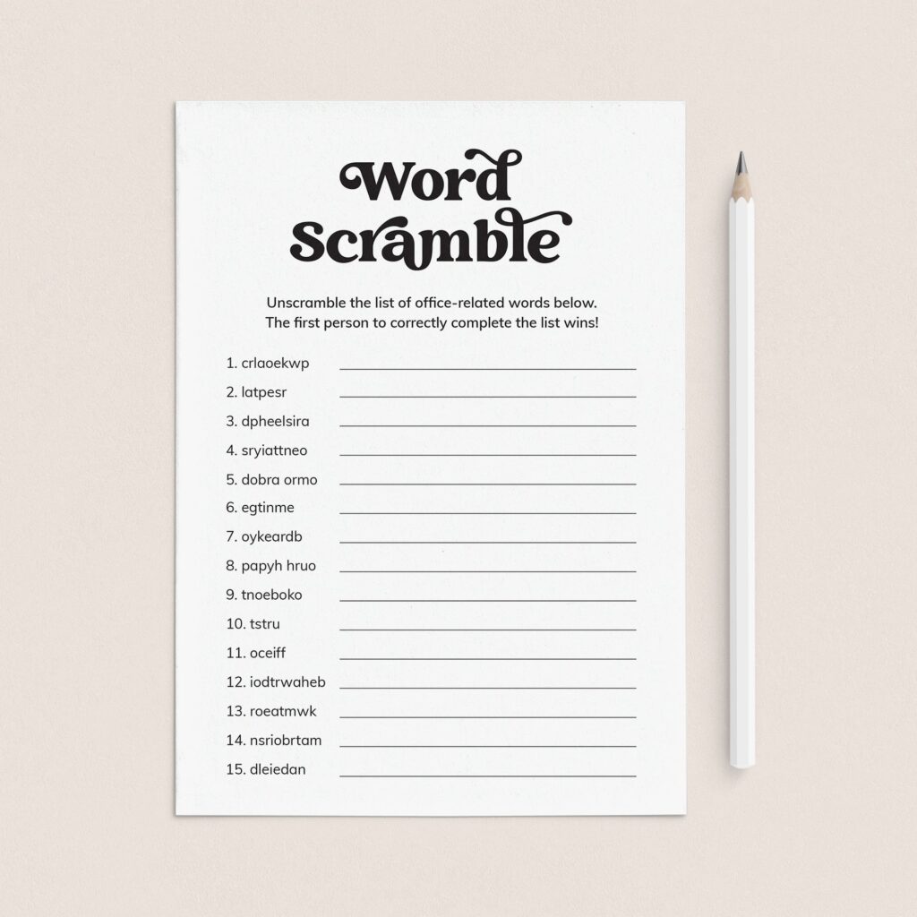 Word Scramble Game for Work | Answers Included | Printable – LittleSizzle
