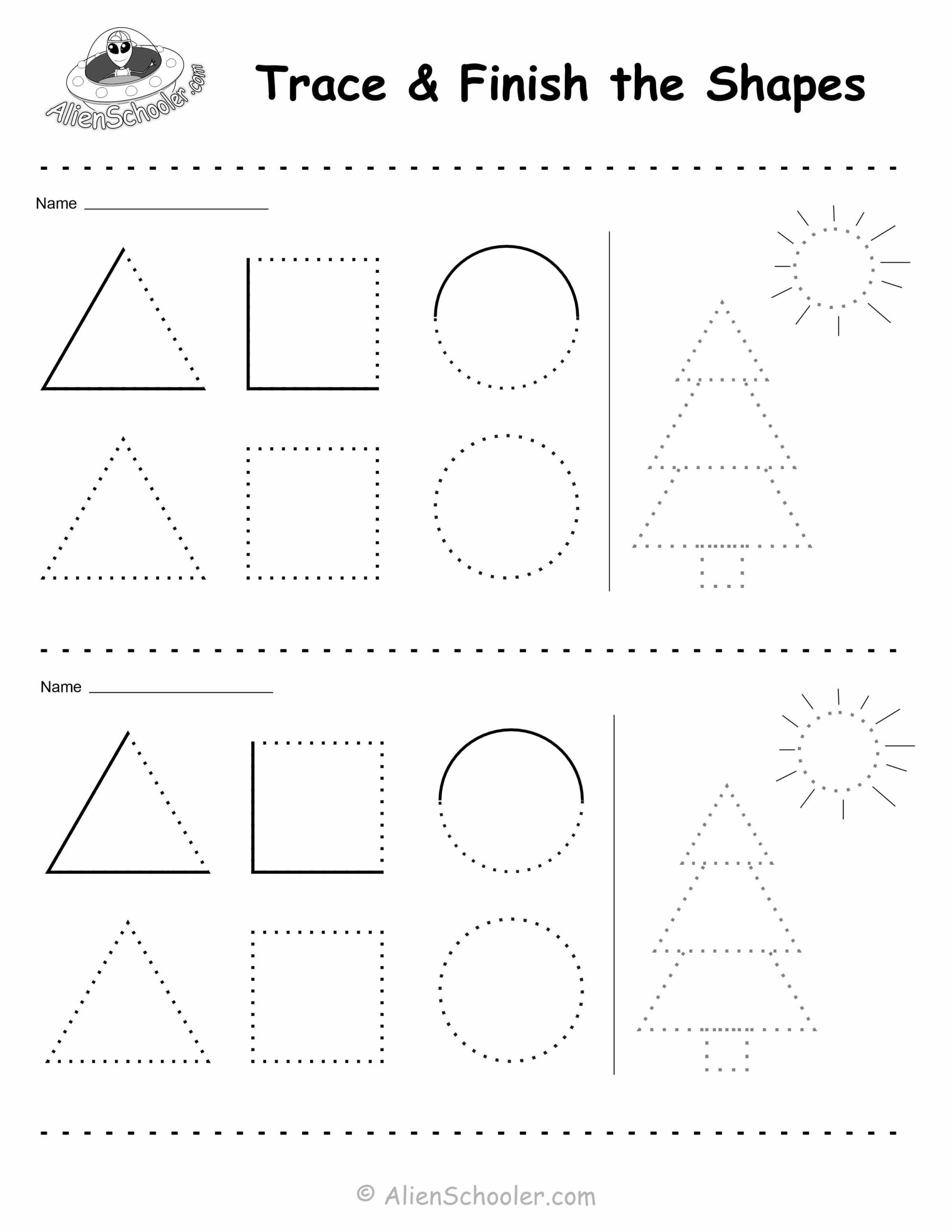 Free printable Worksheet For Shapes For Preschool featuring basic shapes for tracing and finishing
