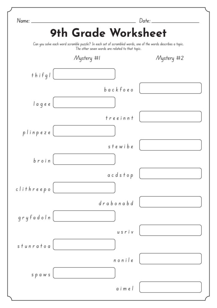 Worksheets For 9th Graders | Printable worksheets, Vocabulary ...