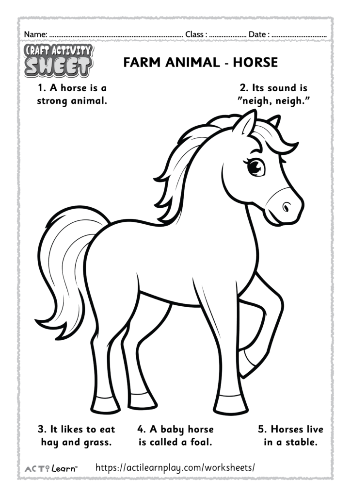Printable Coloring Pages Of Farm Animals – Horse Coloring Page Printable coloring page of a horse with fun facts for kids