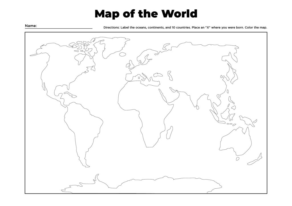 World Map Outline - World Map Printable Resource - KS1/2 - Worksheets ...