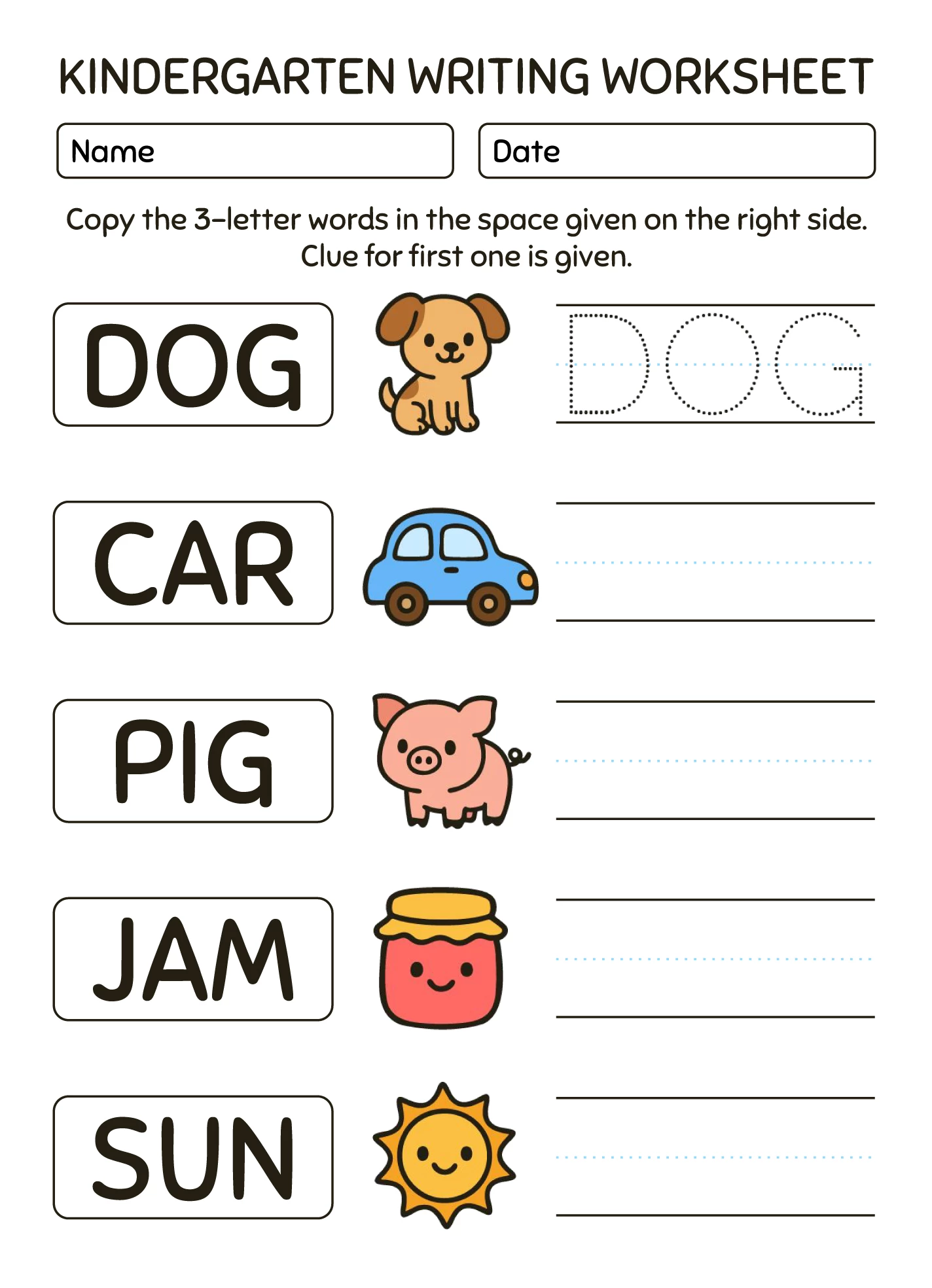 Writing Exercises For Kindergarten Free - Free printable kindergarten writing worksheet with words and s for tracing