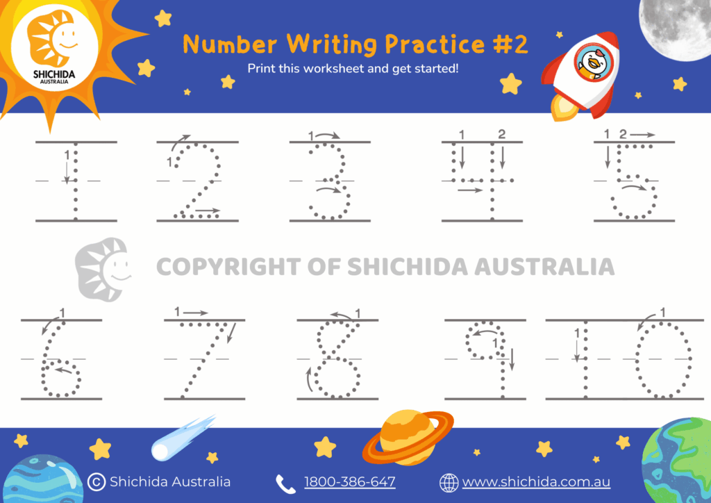 Number Writing Practice 1 10 – Stage 2 Worksheet Interactive writing sheet for numbers 1 to 10 with dotted lines for tracing