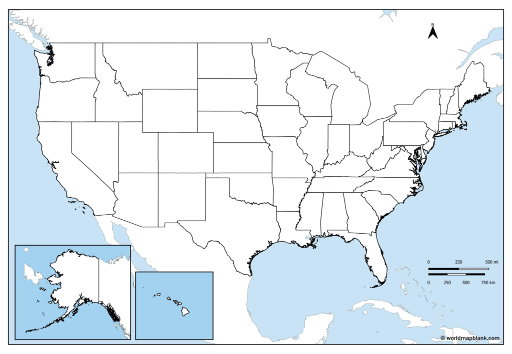 Blank United States Map USA Printable Map - Educational Images | Picstank