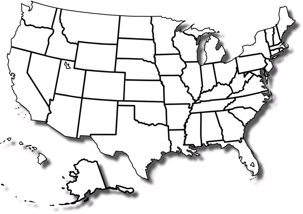 Free United States Black And White Outline Map, Download Free United ...