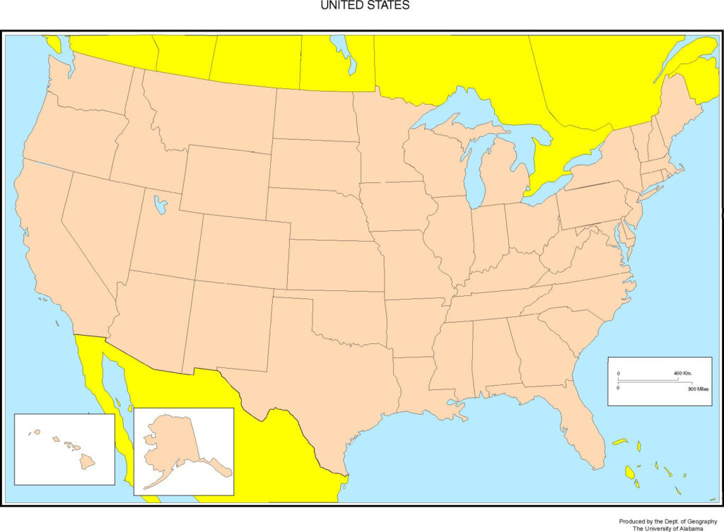 Map of USA Without States Labeled